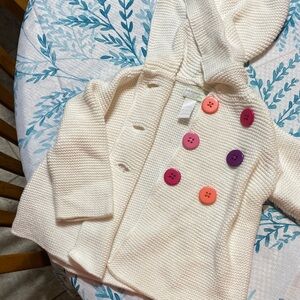 First Impressions Cream Hooded Jacket with Pink, Orange, and Purple Buttons